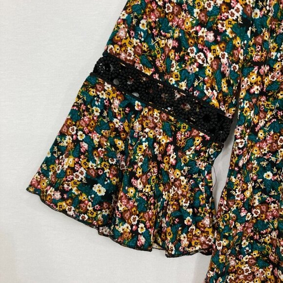 New Unique Spectrum size 1X Colorful Distsy Floral Tie Front Boho Button Down - Picture 5 of 10